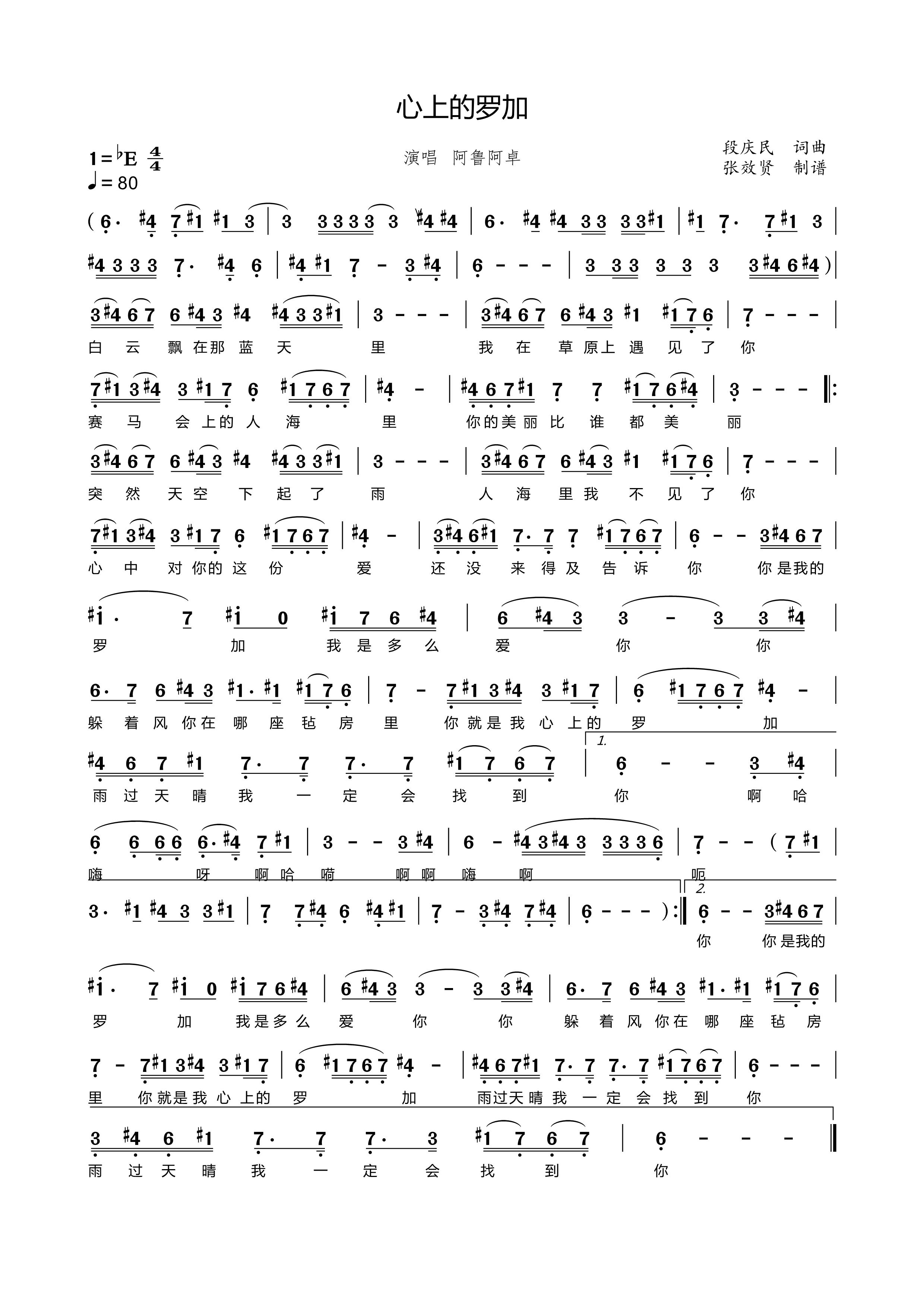 薩克斯心上的羅加簡譜 薩克斯心上的羅加簡譜