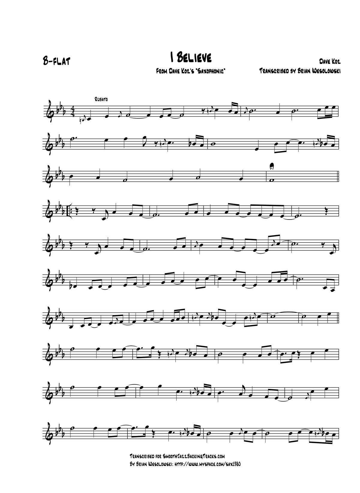 午夜的薩克斯 五線譜(降B調) 午夜的薩克斯 五線譜(降B調)